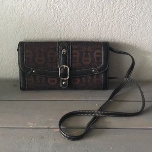 Ettiene Aigner brown logo-print wallet crossbody